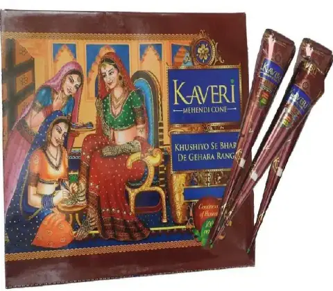 Front view of a single Kaveri Mehendi herbal cone with green and white packaging.