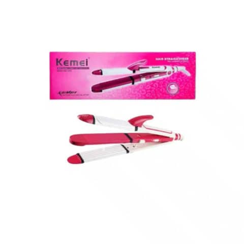Black Kemey KM-1291 professional hair straightener, sleek design on white background with power cord.