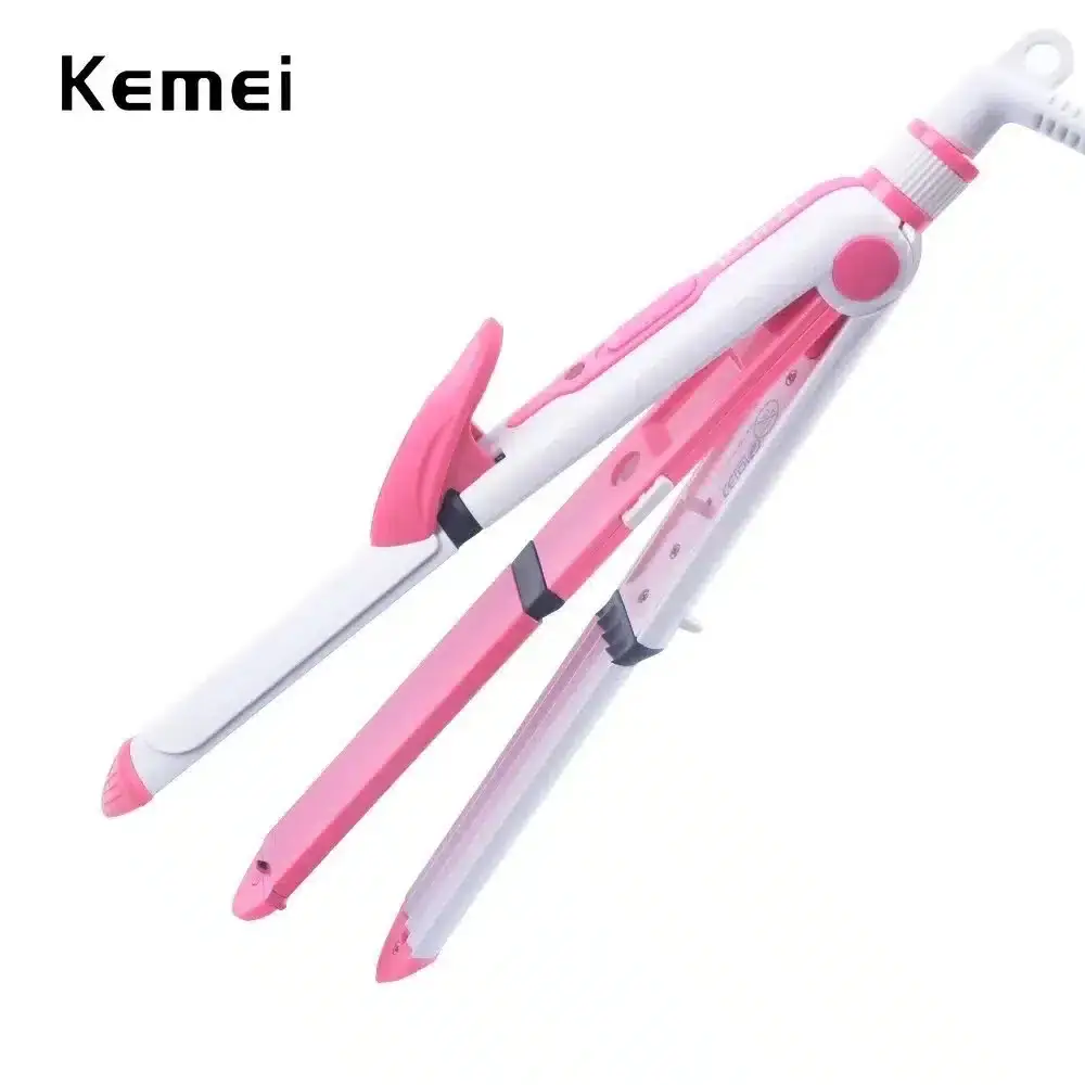 Open Kemey KM-1291 hair straightener revealing sleek golden ceramic heating plates and black body. - thumbnail
