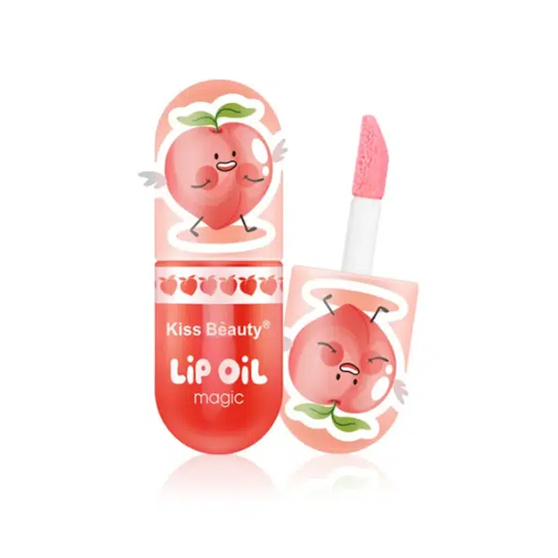 Front view of Kiss Beauty Lip Oil Moisturizing Lip Tint, 3ml clear tube with golden cap.