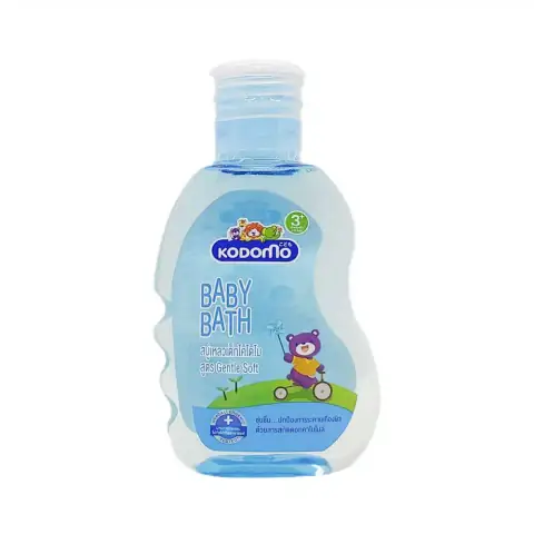 Kodomo Baby Bath Gentle Soft 3+ in white bottle with light blue cap, 100ml, front view.