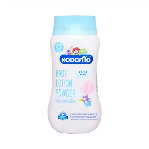 Kodomo Baby Lotion Powder Extra Mild in a white 180ml bottle, light blue label.