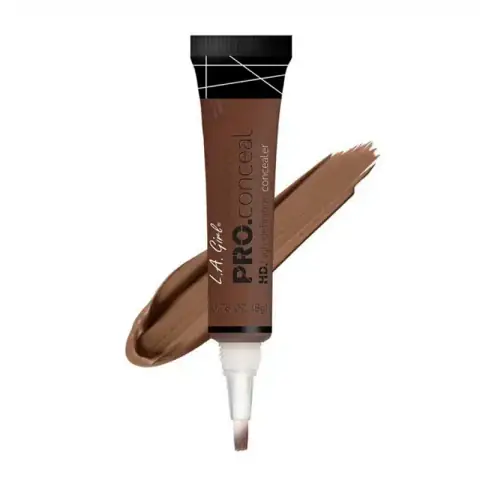 LA Girl Pro Concealer HD Dark Cocoa in clear tube, brush applicator clearly visible.