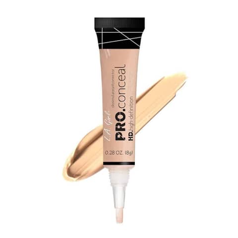 LA Girl Pro Concealer in Natural shade, upright tube with visible brush applicator and brand logo.
