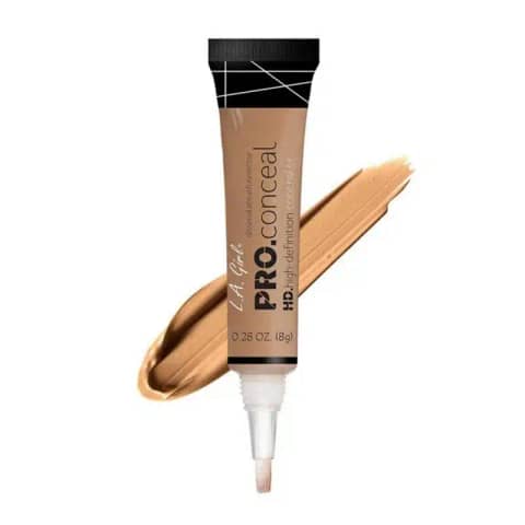 LA Girl Pro Concealer Toffee tube stands upright, displaying brand logo on light brown packaging.