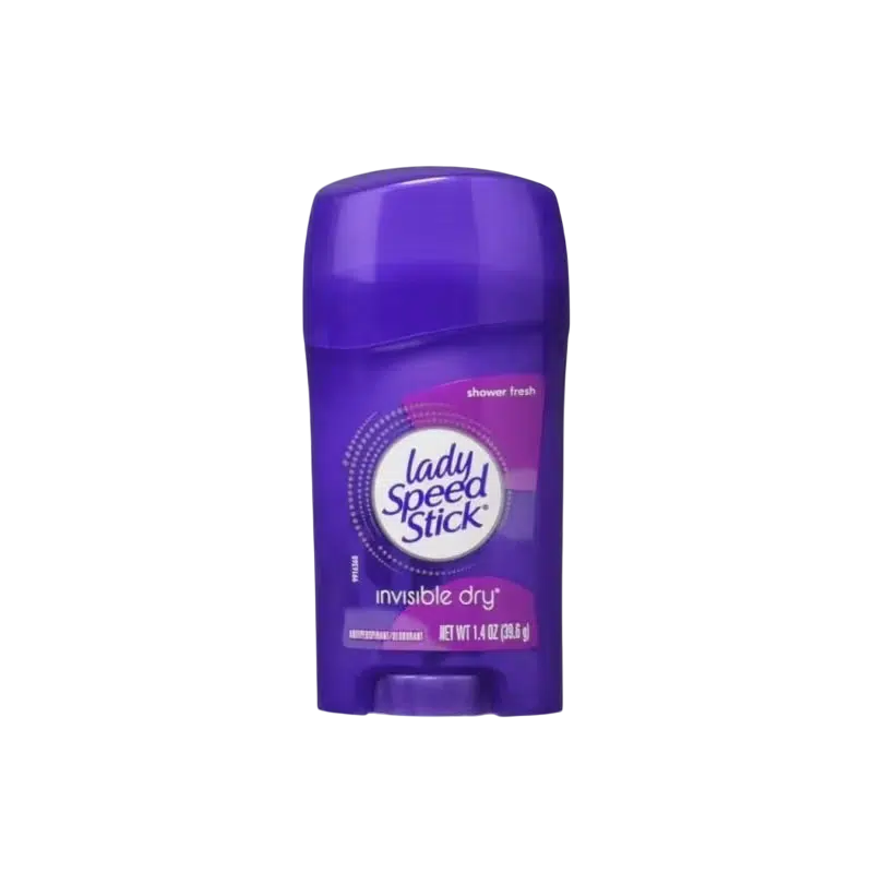 Lady Speed Stick Invisible Dry Shower Fresh deodorant, white stick with clear blue cap, front view. - thumbnail