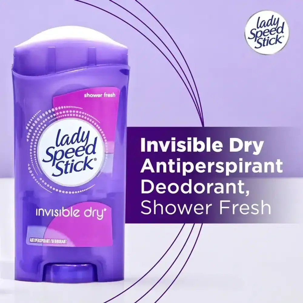 Lady Speed Stick Invisible Dry Shower Fresh deodorant stick, cap off, showing white solid texture. - thumbnail