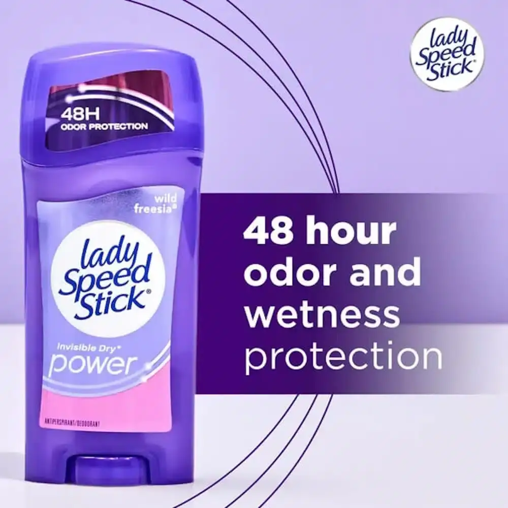 Lady Speed Stick Invisible Dry Wild Freesia deodorant, angled view revealing the purple cap and white base. - thumbnail