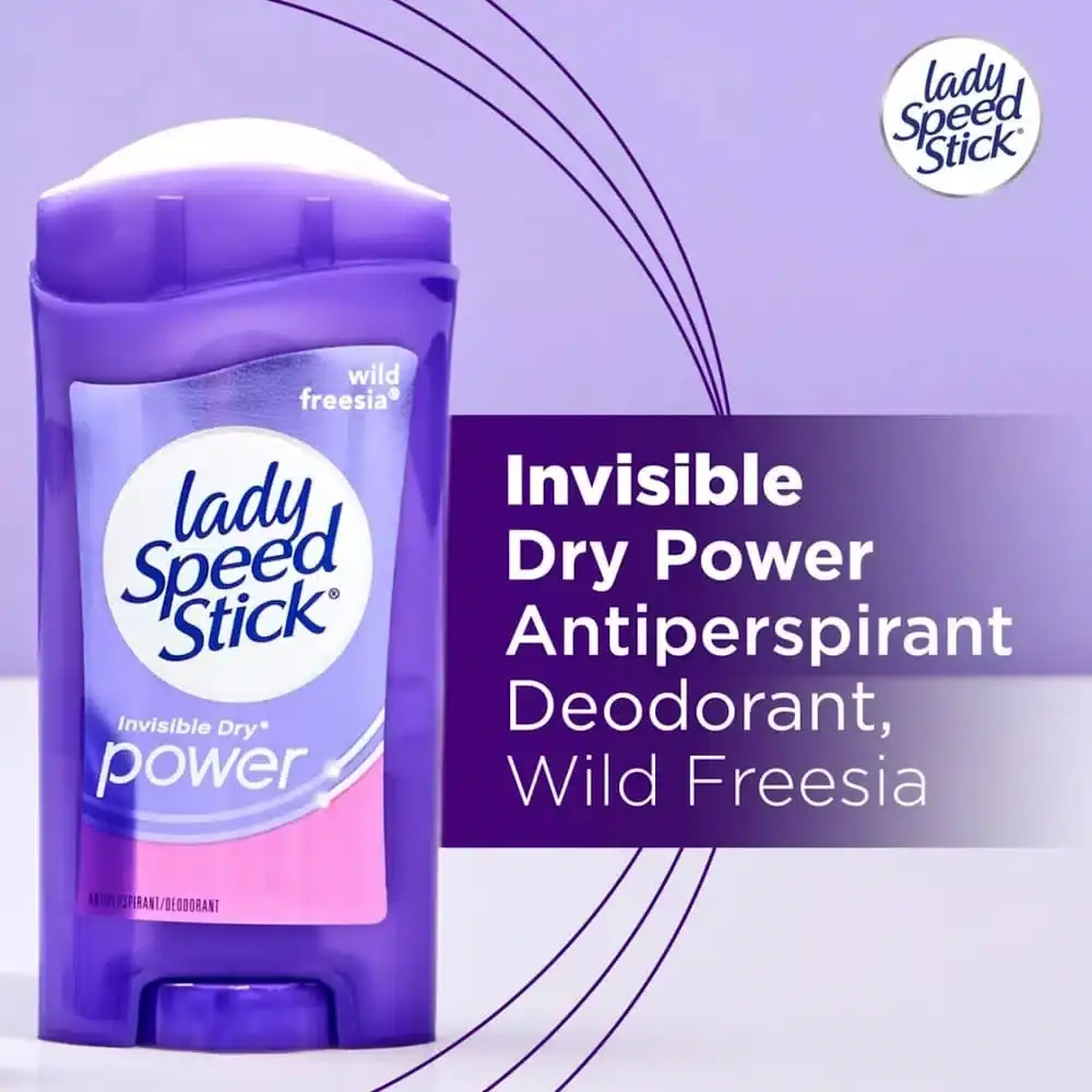 Close-up of the Lady Speed Stick Invisible Dry deodorant showing the white twist-up base mechanism. - thumbnail