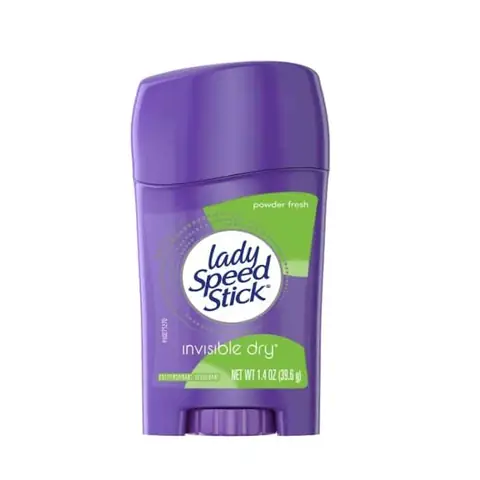 Colgate Palmolive Lady Speed Stick Powder Fresh invisible dry deodorant in white stick container with pink cap.