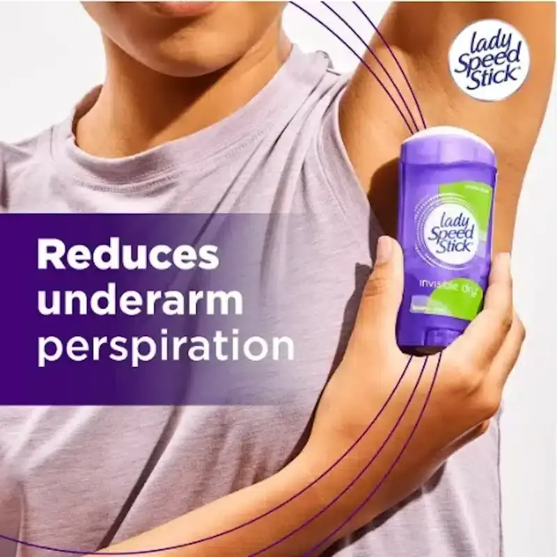 Back view of Colgate Palmolive Lady Speed Stick Powder Fresh deodorant, displaying label details and information. - thumbnail