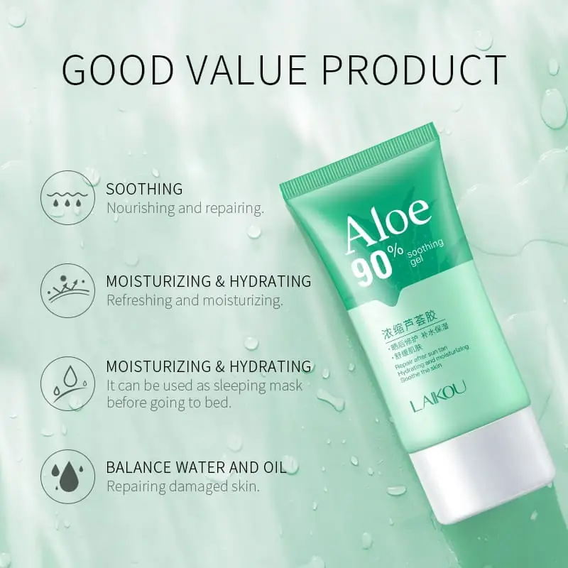 Laikou Aloe Vera Soothing Gel tube lying horizontally, showcasing the clear gel texture. - thumbnail