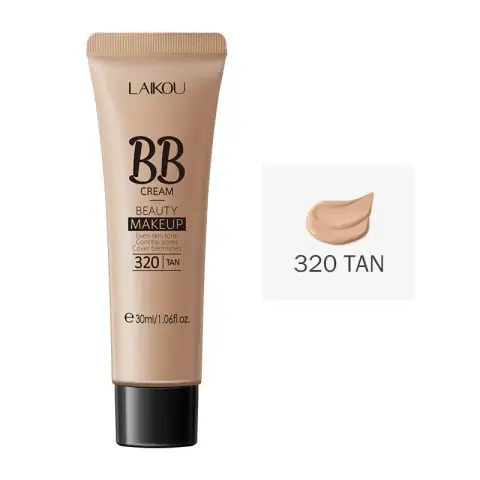 Laikou BB Cream 320 Tan 30ml tube standing upright with shiny golden cap.