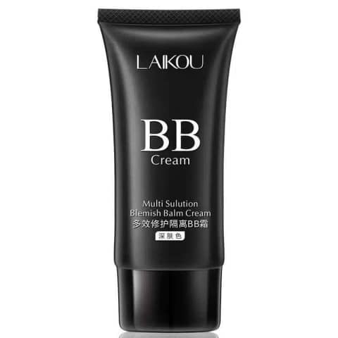 Full view of Laikou 50g dark shade BB Cream tube, standing upright with silver cap.