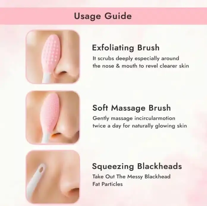 Close-up of Laikou pink silicone nose brush showcasing dual bristle textures for cleansing. - thumbnail