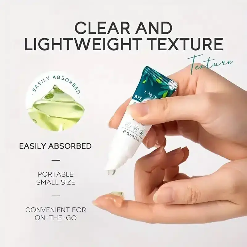 Close-up Laikou Bye Bye Acne Tea Tree Gel 15g tube, highlighting green packaging details and branding. - thumbnail