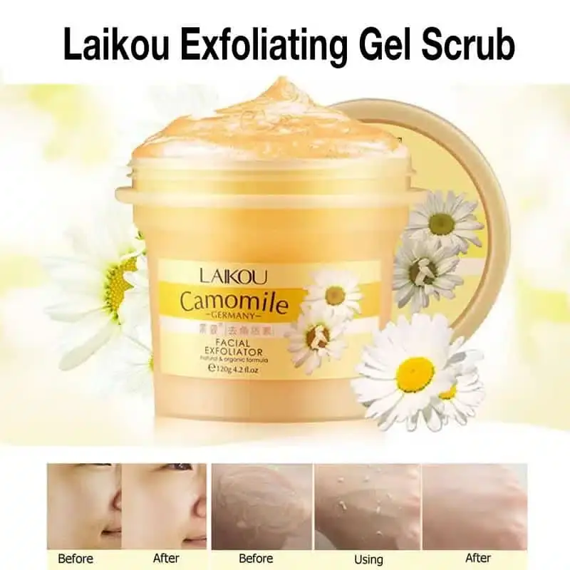 Laikou Camomile exfoliating scrub texture applied to skin, showing creamy yellow beads. - thumbnail