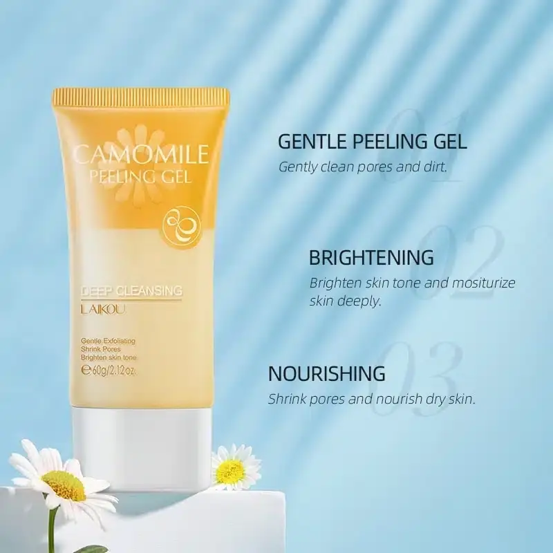 Close-up of Laikou Camomile Peeling Gel 60ml tube showing brand logo and product details. - thumbnail