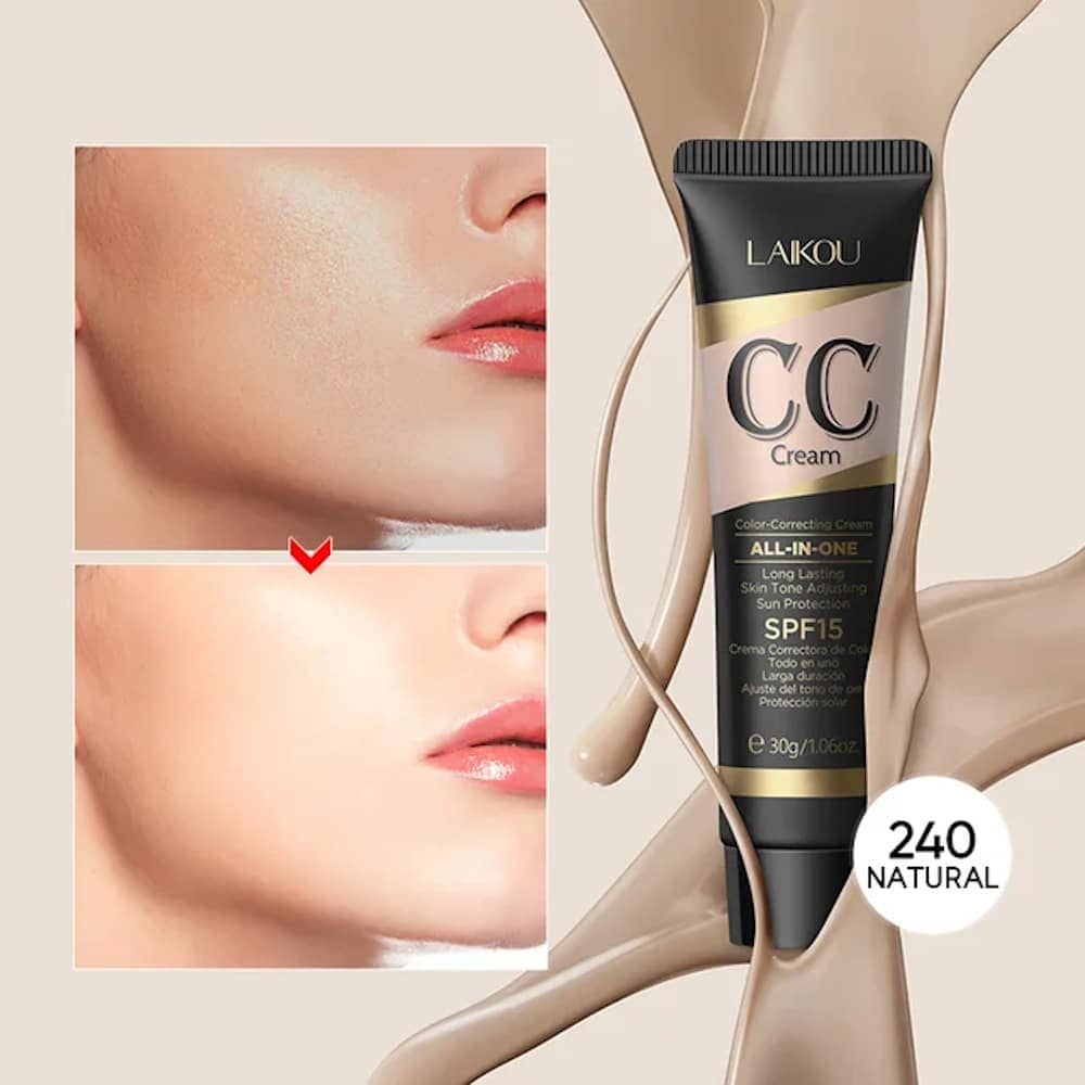 Front view of Laikou CC Cream SPF15 Natural 240 tube, light beige packaging, with clear branding. - thumbnail