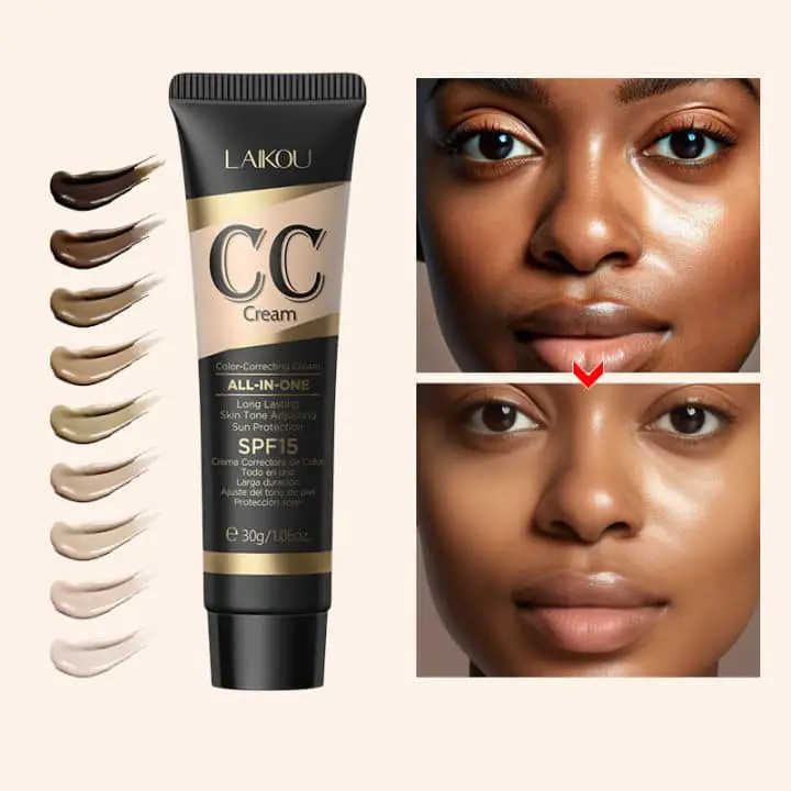 Close-up of Laikou CC Cream SPF15 tube with cap open, showing natural beige product texture. - thumbnail