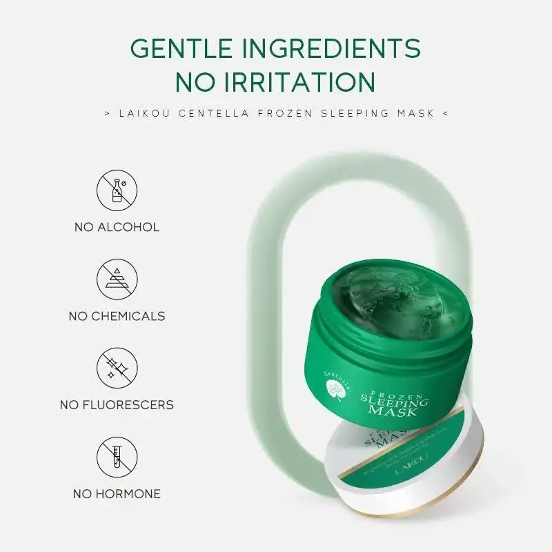Two Laikou Centella Frozen Sleeping Masks; one open, revealing light green gel texture inside the tub. - thumbnail