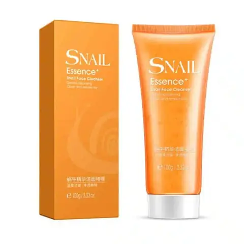 Laikou Snail Essence Face Cleanser, 100gm gold tube with black cap, standing upright.