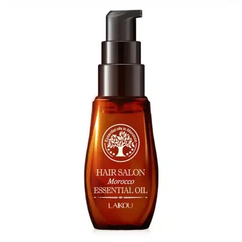 Laikou Hair Salon Morocco Essential Oil 40ml golden pump bottle, front view for premium hair nourishment.