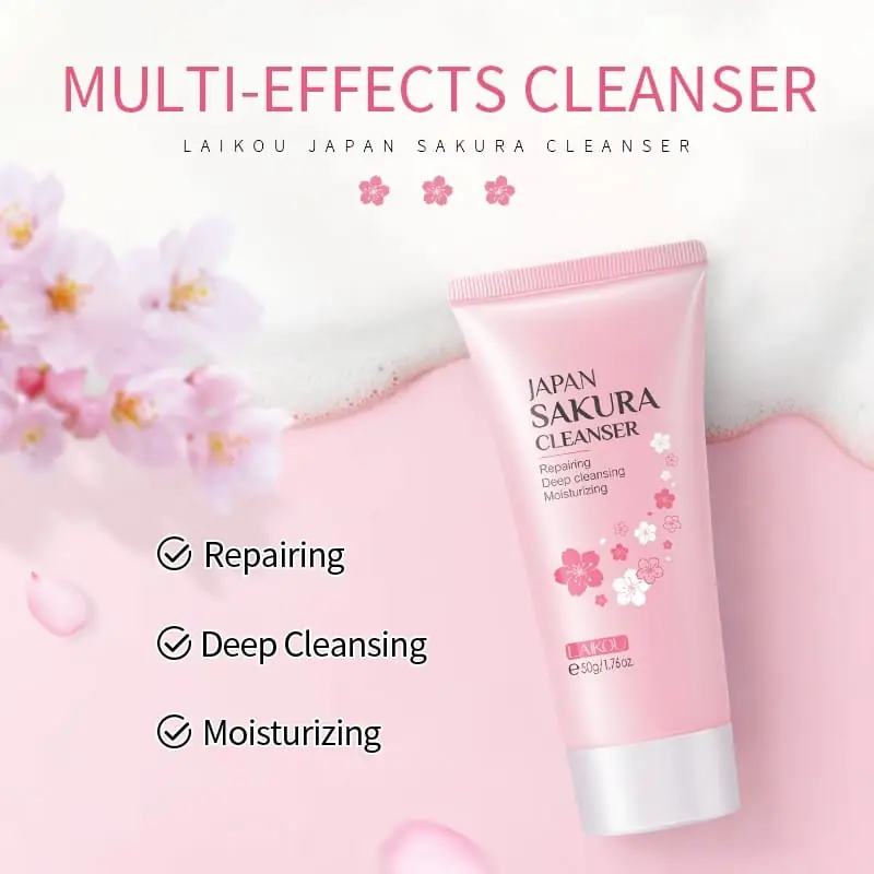 Close-up of the Laikou Japan Sakura Cleanser's white flip-top cap, showing product dispensing opening. - thumbnail