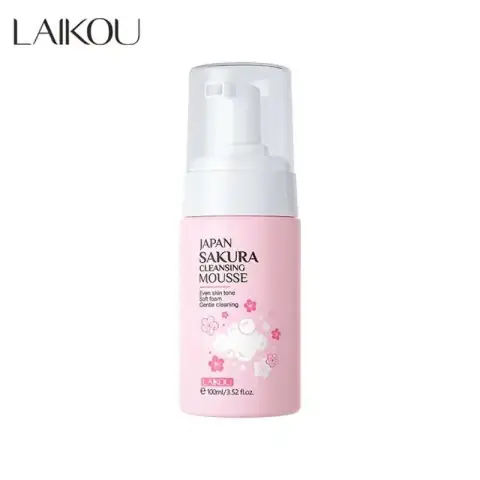 Laikou Japan Sakura Cleansing Mousse face cleanser in an elegant pink pump bottle.