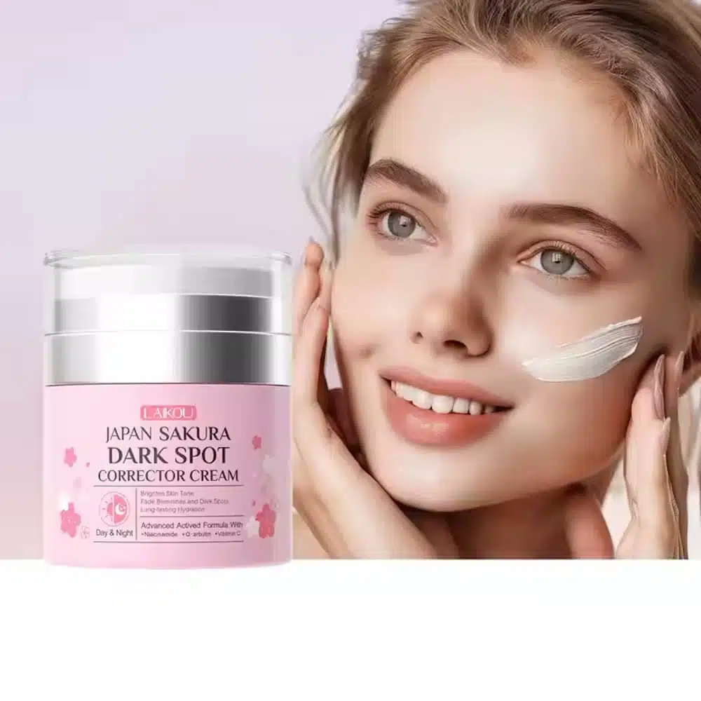 Laikou Japan Sakura Dark Spot Corrector Cream 50g, a pink jar with silver lid. - thumbnail