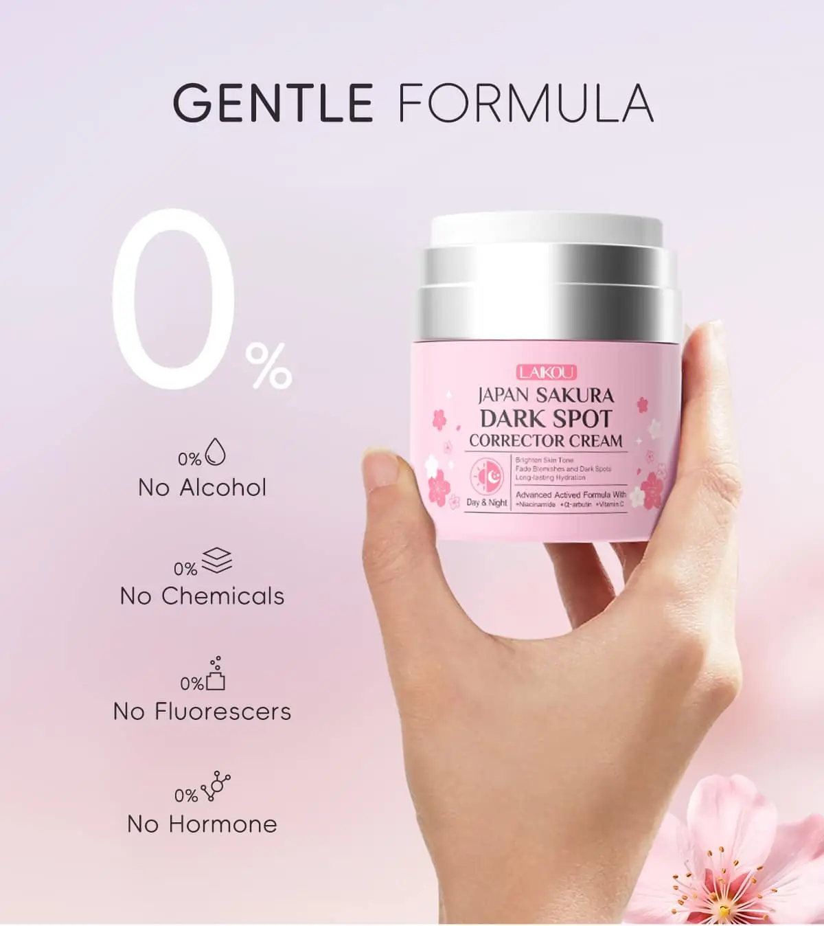 Open Laikou Japan Sakura Dark Spot Corrector Cream 50g revealing white cream and spatula. - thumbnail