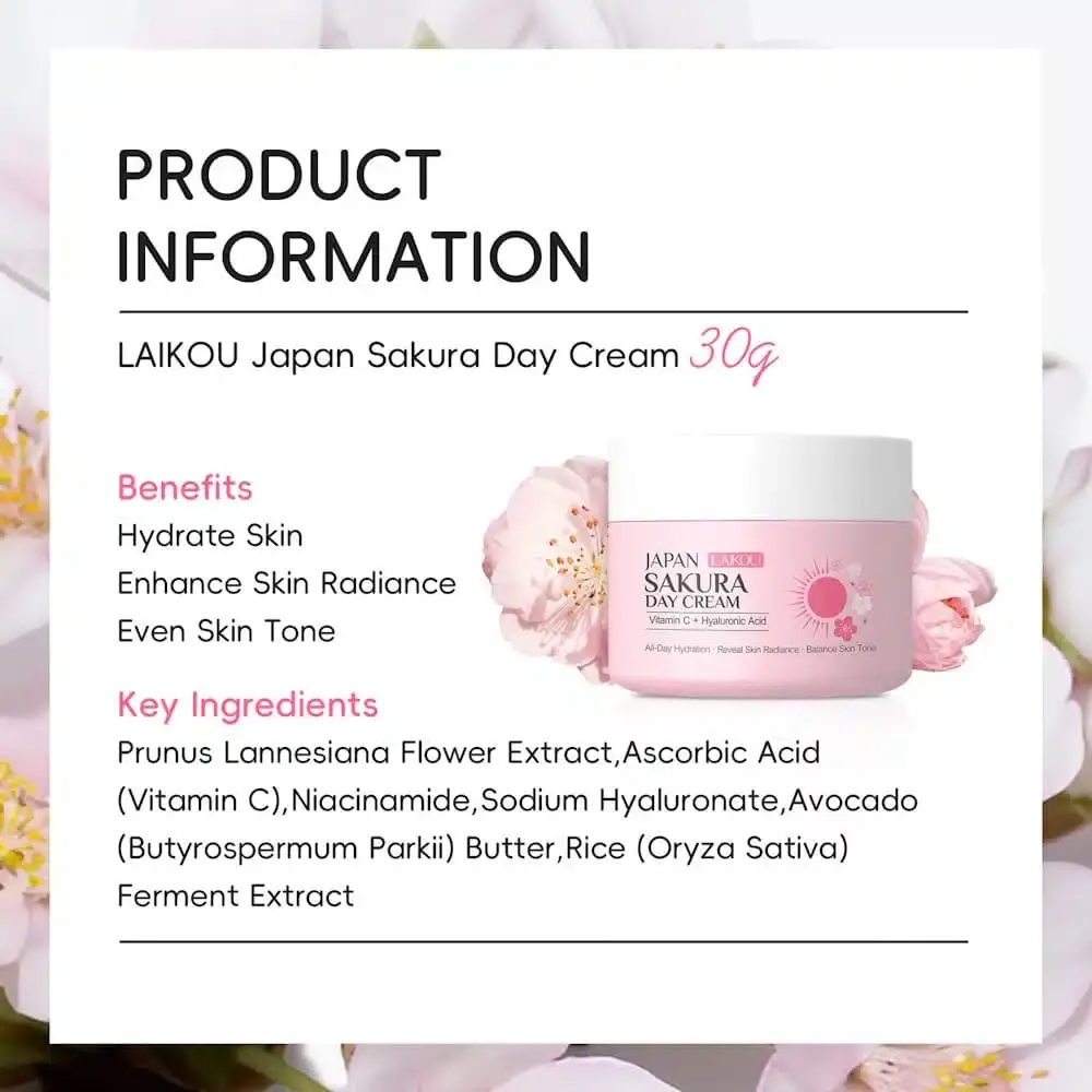 Open Laikou Japan Sakura Day Cream 30g jar, revealing smooth white cream texture on finger. - thumbnail