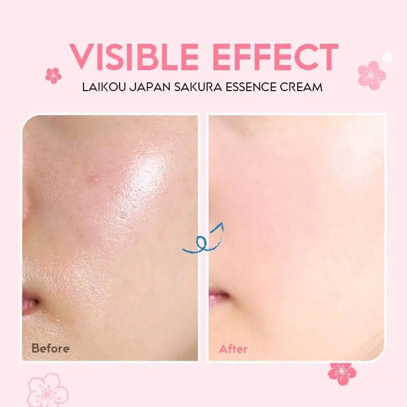 Close-up of Laikou Sakura Essence Cream's smooth, light pink texture, with jar in background. - thumbnail