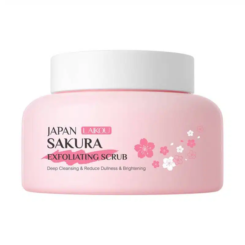 Laikou Japan Sakura Exfoliating Scrub 100g pink tube, upright, with detailed packaging. - thumbnail