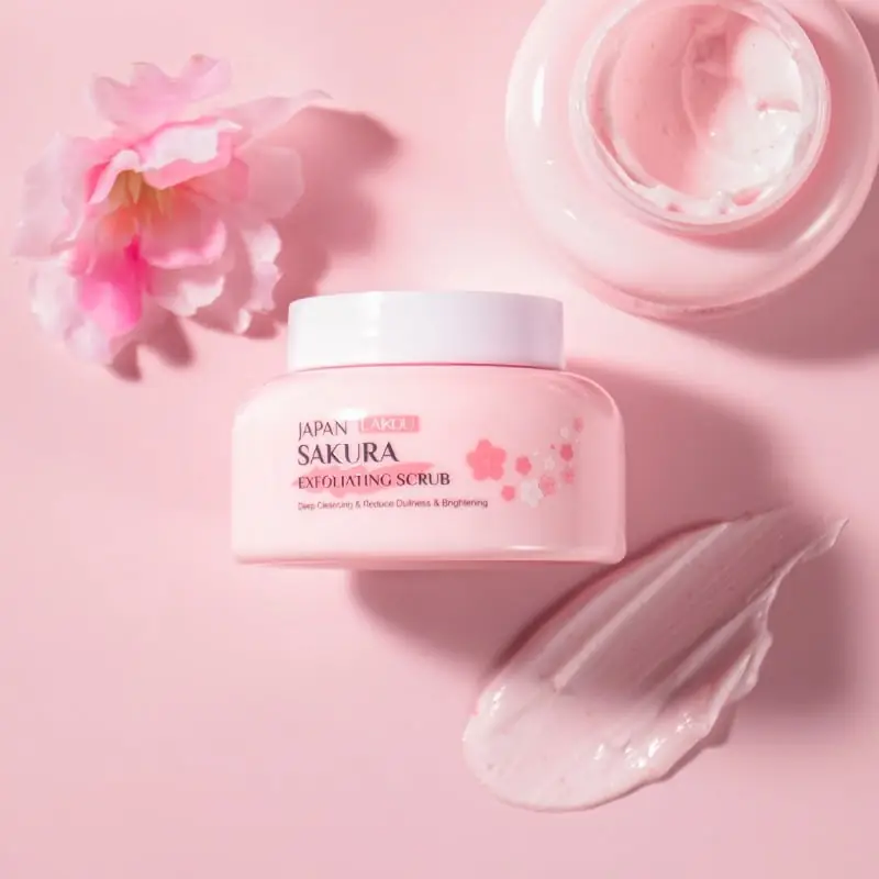 Laikou Japan Sakura Exfoliating Scrub swatch on skin, showing creamy white particles. - thumbnail