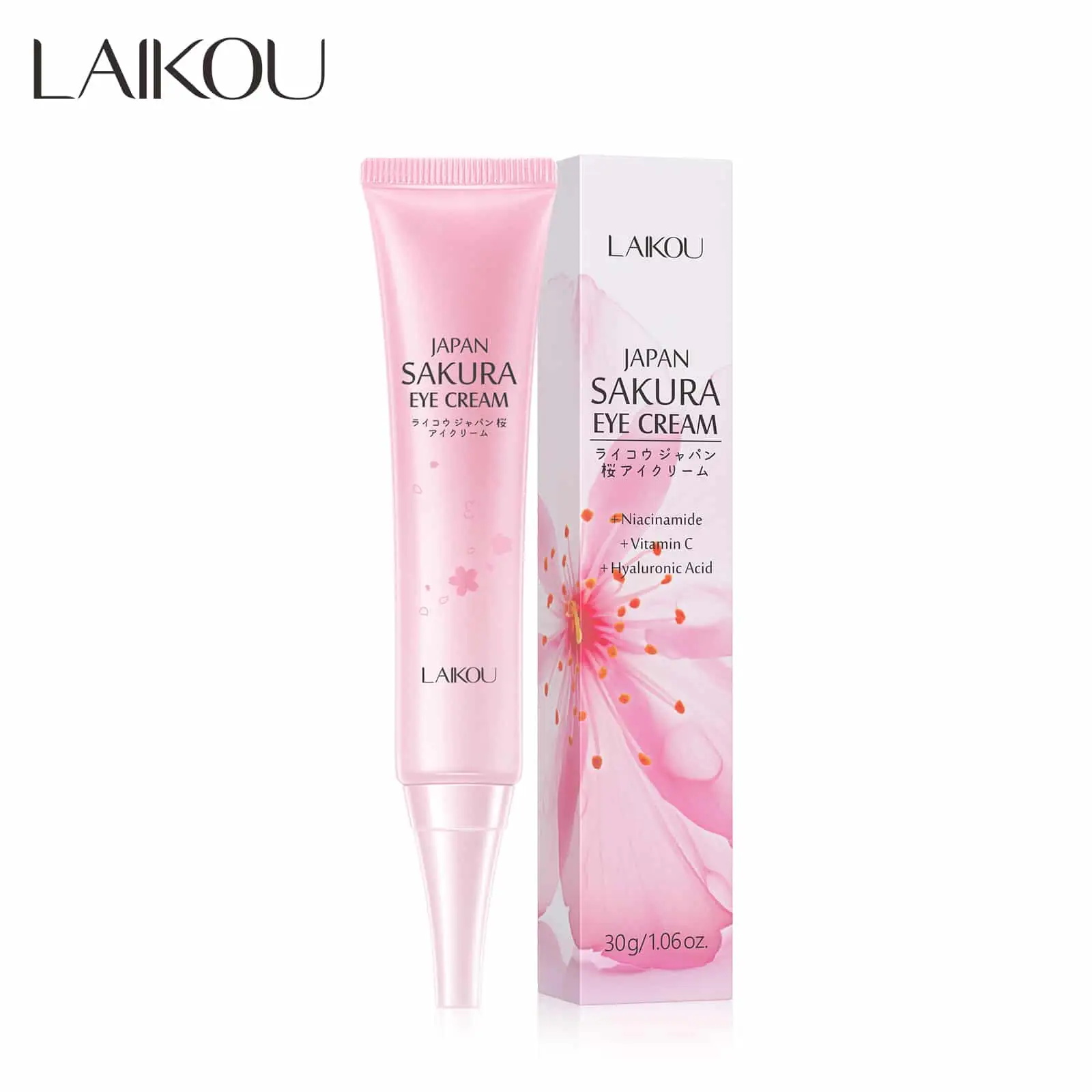 Laikou Japan Sakura Eye Cream in a vibrant pink jar with golden lid, showing clear label details. - thumbnail