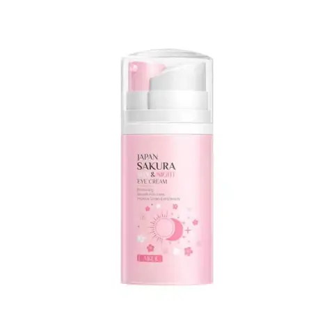 Laikou Japan Sakura Anti-Aging Eye Cream in its distinctive white and pink floral jar.