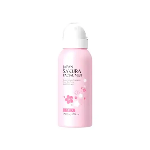 Laikou Japan Sakura Facial Mist 100ml spray bottle with clear cap and pink floral label.
