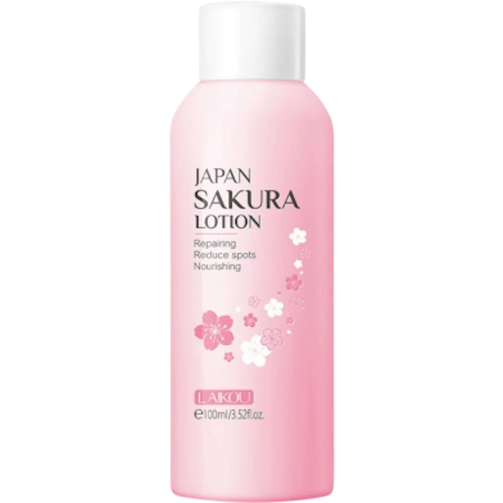 Laikou Japan Sakura Lotion's pink pump bottle, 100ml, featuring a beautiful cherry blossom label design.