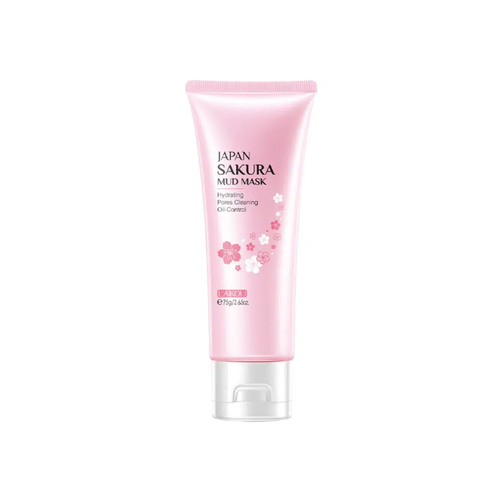 Laikou Japan Sakura Mud Mask 75gm in a charming pink jar with cherry blossom design.