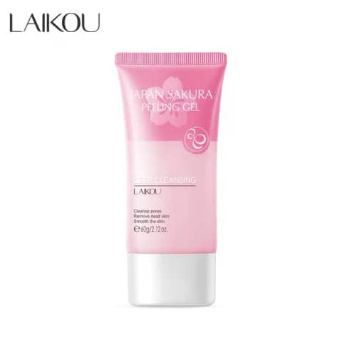 Laikou Japan Sakura Peeling Gel, 60gm pink tube, featuring delicate cherry blossom art on white background.