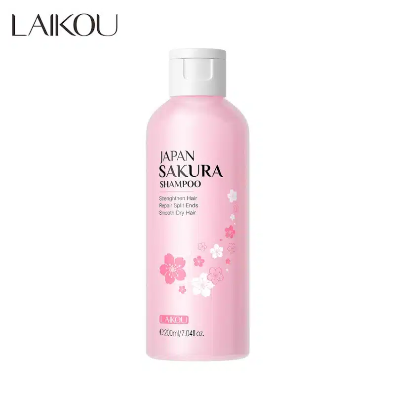 Laikou Japan Sakura Shampoo 200ml bottle, featuring pink and white packaging with cherry blossom art. - thumbnail