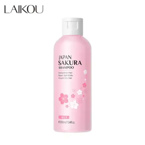 Laikou Japan Sakura Shampoo 200ml bottle, featuring pink and white packaging with cherry blossom art.