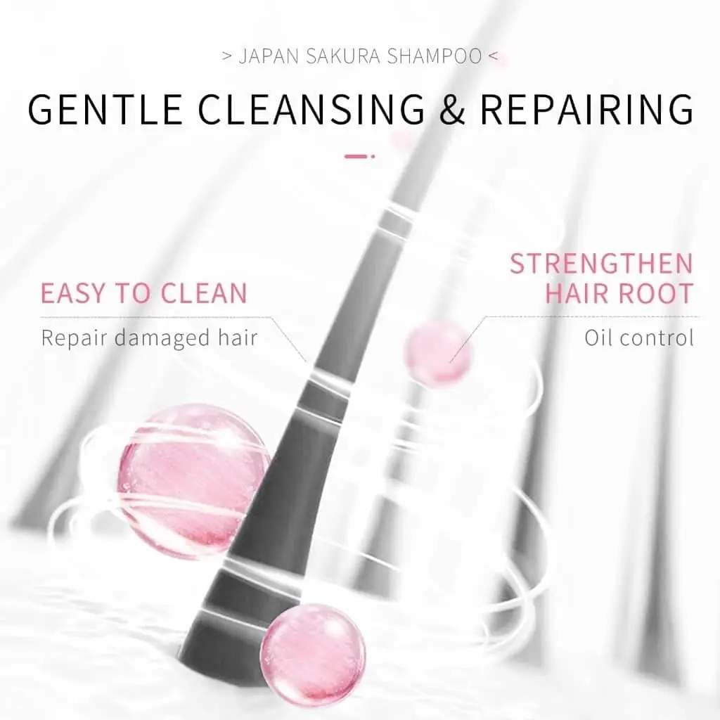 Three Laikou Japan Sakura Shampoo 200ml bottles arranged neatly, showcasing side and front views. - thumbnail