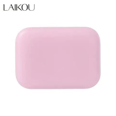 Laikou Japan Sakura handmade soap bar, pink, with embossed sakura flower on white background.