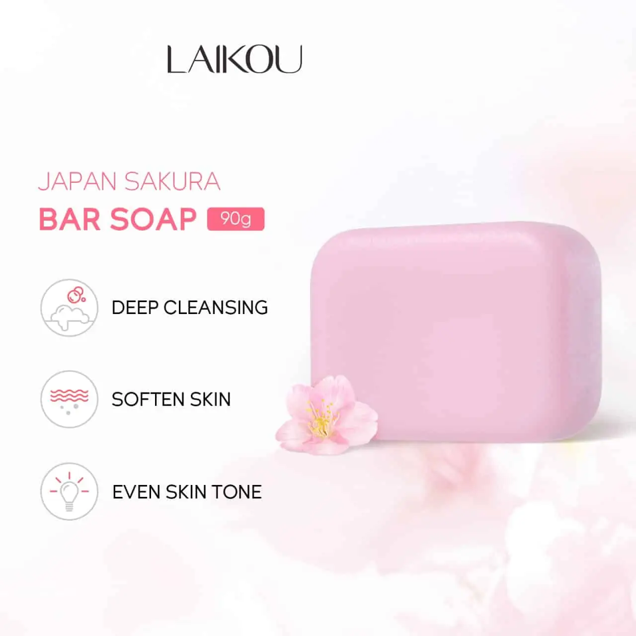 Laikou Japan Sakura pink handmade soap bar, side view, showing translucence. - thumbnail