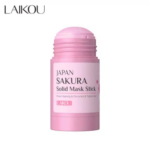 Two Laikou Japan Sakura Solid Mask sticks, one open revealing the pink facial treatment.