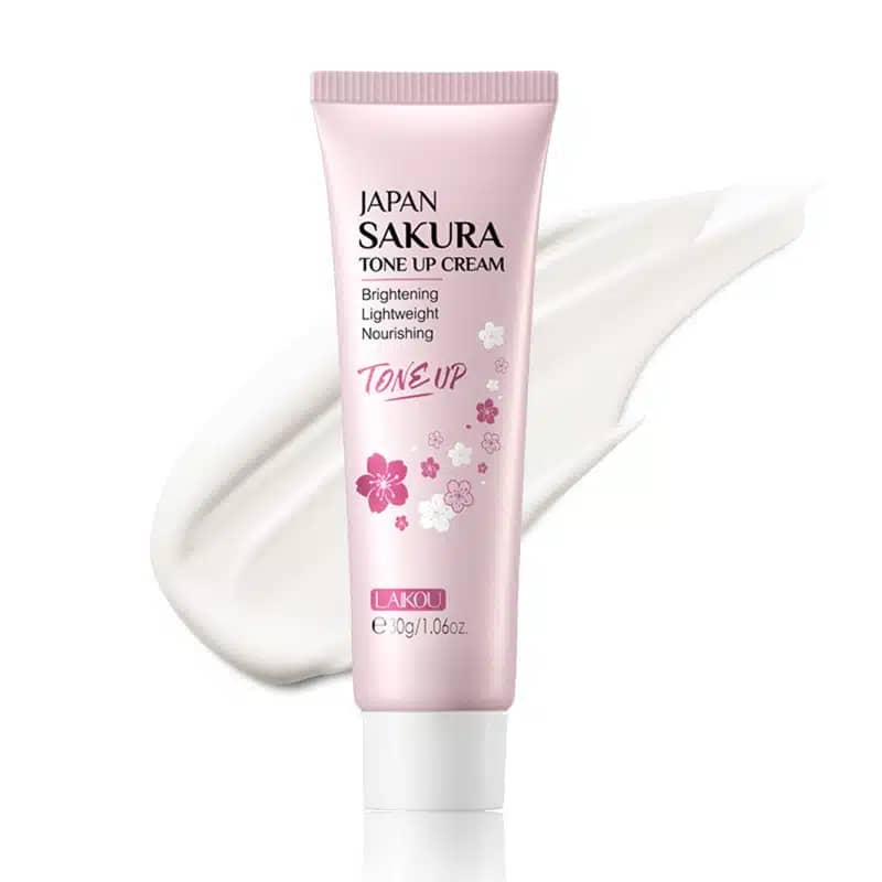 Laikou Japan Sakura Tone Up Cream 30gm in elegant pink and white jar, front view. - thumbnail