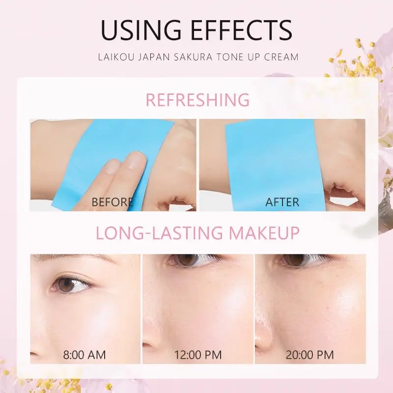 Open Laikou Japan Sakura Tone Up Cream jar revealing white cream texture with applicator spatula. - thumbnail