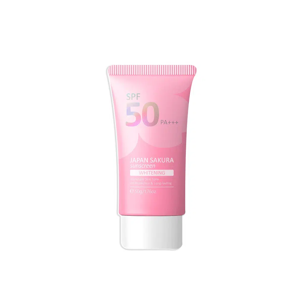 Laikou Japan Sakura Whitening Sunscreen SPF50 PA+++ 50g tube, sleek pink and white packaging. - thumbnail